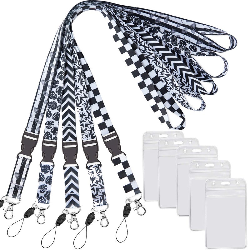 YOUOWO 5 Pack Black&White Cruise Lanyards with Vertical ID Badge Holder for Office Women Men Keys Ship Waterproof ID Card,Quick Release Neck Lanyard - Image 1